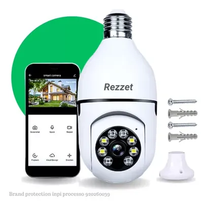 Câmera De Segurança Rezzet Lâmpada Ip Wifi Com Visão Noturna Interna Externa App Yoosee Espiã 360º Cor Branco