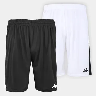 Kit 2 Calções Fardamento Kappa Masculino (Branco e Preto)