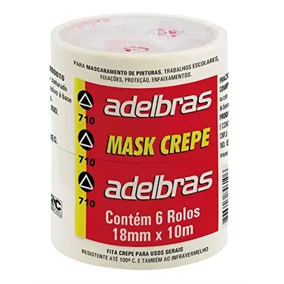 [R$ 6,29 SUPER] Fita Crepe, Adelbras 0669000002, Multicor, Pacote de 6