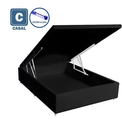 Cama Box Baú Casal em Corino Preto com Pistão A Gás - 138x188