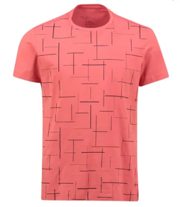 Camiseta Masculina Slim Manga Curta Malha Geometric Vermelho