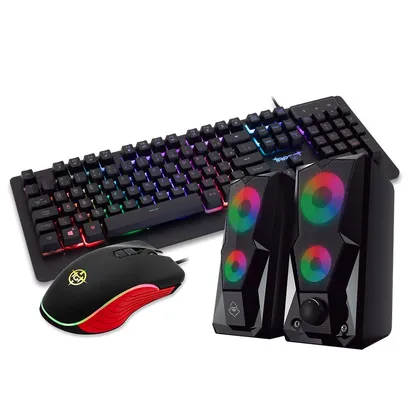 Kit teclado, mouse e Caixa de som, Teclado Gamer TGT AK-47 Rainbow + Mouse Gamer TGT M4 RGB 7 Botoes + Caixa de Som Mancer Arrow RGB Rainbow 2x3W