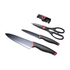 Conjunto com 4 Peças Classic Kenya Preto - com Faca Chef | R$80