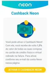 [Clientes Selecionados] Cashback Neon de 1,5%