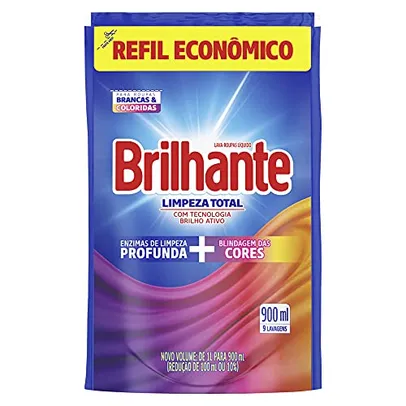 Sabão Liquido Brilhante Limpeza Total Refil 900 Ml, Brilhante