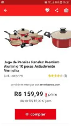 Jogo de Panelas Panelux Premium Alumínio 10 peças Antiaderente Vermelha - R$160