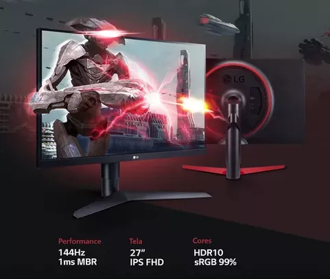 Monitor Gamer LG Ultra Gear 27 Full HD, 27GL650F-B, 144 Hz, 1ms, IPS, Freesync