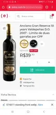 Vinho Tinto Anciano Gran Reserva 10 anos.