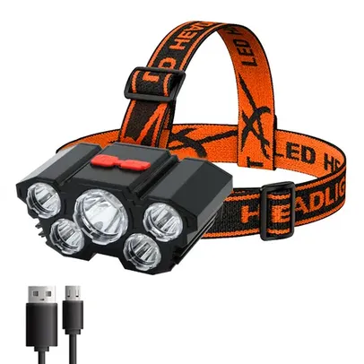 Lanterna LED Recarregável 18650 Bateria Forte Luz Camping Aventura Pesca Cabeça Luz Farol