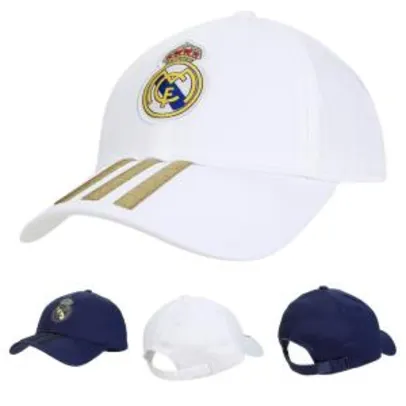 Saindo por R$ 59,49: [APP] Boné Adidas Real Madrid Aba Curva - Branco e dourado / Marinho e preto | Pelando