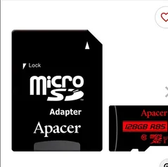 Cartao de Memoria Apacer, 128GB, MicroSDXC, UHS-I, Com Adaptador, AP128GMCSX10U5-R