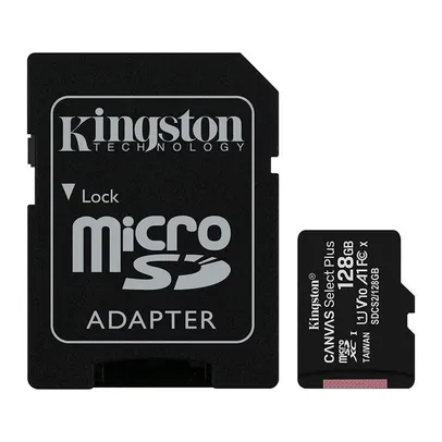 Cartao de Memoria Kingston 128GB Classe 10 Micro SDXC + Adaptador, SDCS2/128GB