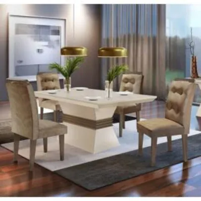 Conjunto Sala de Jantar Mesa 4 Cadeiras Luísa Siena Móveis R$ 699