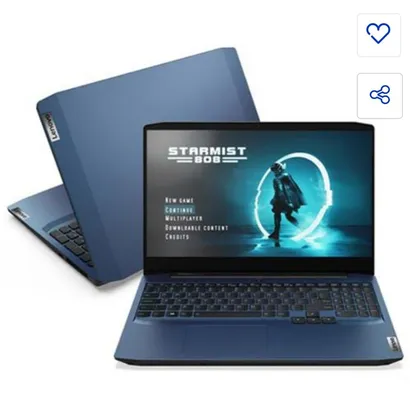 Notebook Gamer Lenovo, Intel® CoreT i5, 8GB, 256GB SSD, Tela de 15,6", Chameleon Blue, ideaPad Gaming 3i | R$4159