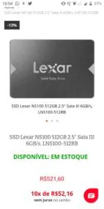 SSD Lexar NS100 512GB 2.5" Sata III 6GB/s | R$459