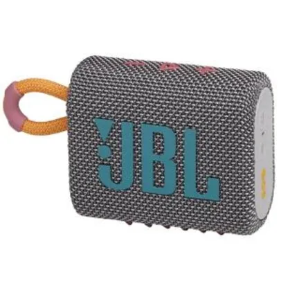 Caixa de Som Portátil JBL Go 3 com Bluetooth e À Prova de Poeira e Água – Cinza | R$ 240