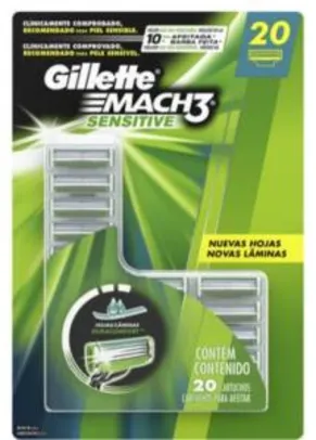 Carga para Aparelho de Barbear Gillette Mach3 Sensitive 20 unidades para Peles Sensíveis