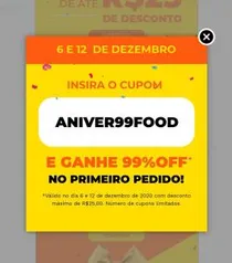 [Primeiro pedido][BH] 99% OFF em pedidos na 99FOOD