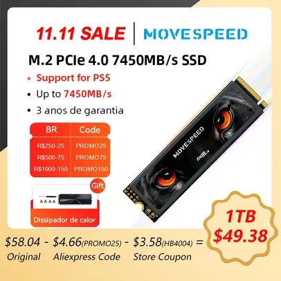 [Taxa Inclusa] MOVESPEED SSD 7450MB/s NVMe PCIe 4.0x4 M.2 2280, 1TB 