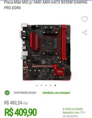 Placa-Mãe MSI p/ AMD AM4 mATX B350M GAMING PRO DDR4