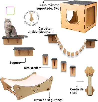 Playground para Gato Brinquedo Pet Bichano Parquinho de Gatos Customizavel Nicho Ponte Escadinha Caminha de Chão Mdf 4mm - Box Fan