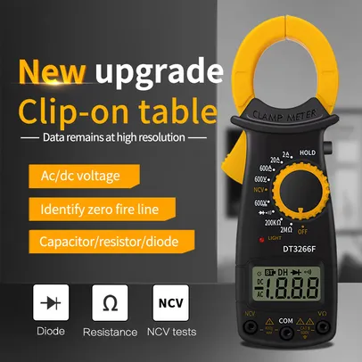 [Novas Contas R$10,00] ANENG Digital Clamp Meter, AC DC Tensão Multímetro, Voltímetro Atual, Resistência a Diodo, Fire Wire Identification, NCV Tester