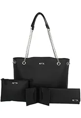 Kit 4 Peças Bolsas Feminina Sacola Retta Oficial Preta