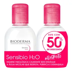 Kit Água Micelar Demaquilante Calmante Bioderma Sensibio H2O 100ml + 100ml | R$27