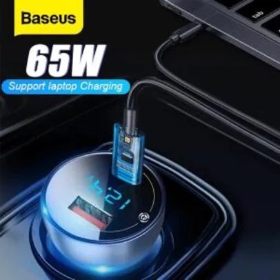 Baseus 65w carregador de carro carga rápida tipo c para iphone 12 - R$84