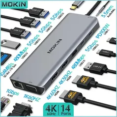 Estação de Acoplamento MOKiN 14 em 1 para MacBook Air/Pro, iPad, laptop Thunderbolt - USB-C 3.1, HDMI 4K30Hz