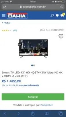 Smart TV LED 43" HQ HQSTV43NY Ultra HD 4K | R$1.500
