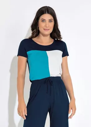 bonprix - Blusa com Recortes (Azul Marinho)