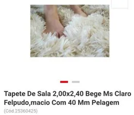 Tapete De Sala 2,00x2,40 Bege Ms Claro Felpudo,macio Com 40 Mm Pelagem

(Cód.25360425). No boleto