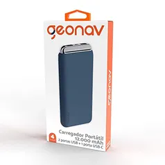 [Prime] Carregador Portátil 12.000 mAh, Azul Marinho, PB12KMB, Geonav | R$70