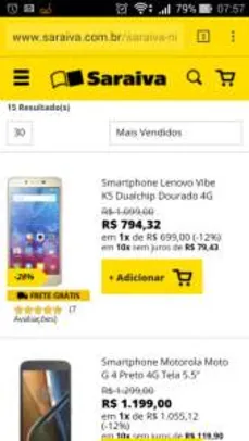 [Saraiva] Smartphone Lenovo Vibe K5 Dualchip Dourado 4G Tela 5" Android Lollipop 5.1.1 Câmera 13Mp 16Gb por R$ 699