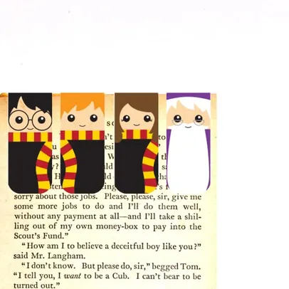 Kit 4 Marcadores de Página Magnéticos - Harry Potter (Harry, Rony, Hermione e Albus Dumbledore)