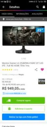 [APP R$900] Monitor LG 25" Ultrawide 75hz - R$997