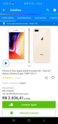 Iphone 8 Plus - Apple - Dourado Tela 5,5 | R$ 2.836