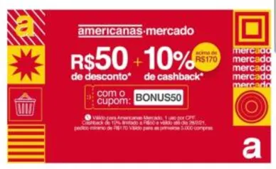 [10% AME] R$50 off acima de R$170 no mercado