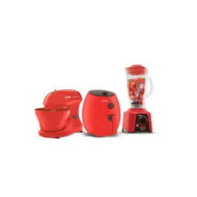 (Descrição) Kit essencial liquidificador Power Mix, Batedeira Chef e Air Fryer 