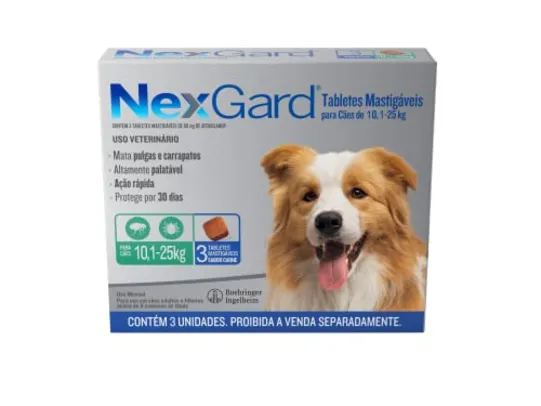 NexGard Antipulgas e Carrapatos para Cães de 10,1 a 25kg 3 tabletes