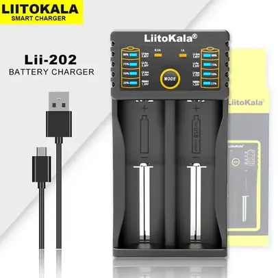 (Novo usuário/Taxa inclusa) Carregador liitokala lii-202 para AA, AAA, 18650 etc