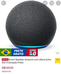 Smart Speaker Amazon com Alexa Echo Dot 4 Geração Preto