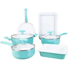 [AME R$150] Jogo de panelas 6 peças Ceramic Chef azul - Classic Home