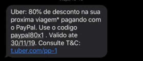 [UBER][Usuários Selecionados] 80% de desconto pagando com PayPal