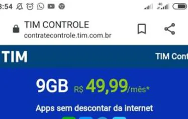 Plano TIM CONTROLE - 9GB + Redes Sociais Ilimitadas