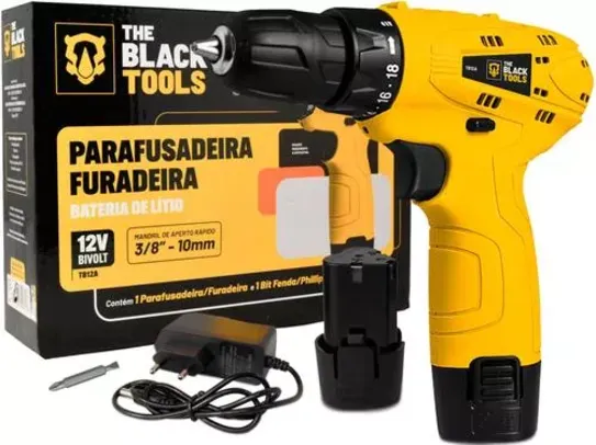 Parafusadeira Furadeira Sem Fio Bateria 12V Bivolt - The Black Tools