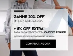 Desconto de 20% + 5% nos cartões Renner