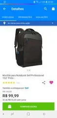 Mochila para Notebook Dell Professional 15,6” Preto - R$99