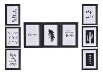 Kit Com 9 Quadros Decorativos Modernos Pretos Begônia